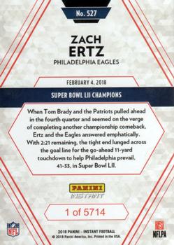 2017 Panini Instant NFL #527 Zach Ertz Back