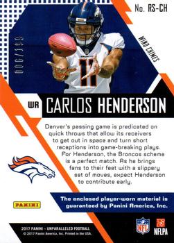2017 Panini Unparalleled - Rookie Stitches Jersey #RS-CH Carlos Henderson Back