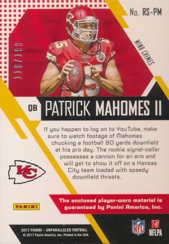 2017 Panini Unparalleled - Rookie Stitches Jersey #RS-PM Patrick Mahomes II Back