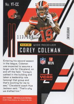 2017 Panini Unparalleled - Year 2 Lime Green #YT-CC Corey Coleman Back