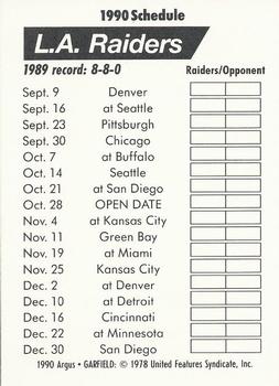 1990 Argus Garfield NFL Team Schedule Cards #NNO Los Angeles Raiders Back