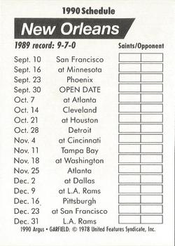 1990 Argus Garfield NFL Team Schedule Cards #NNO New Orleans Saints Back