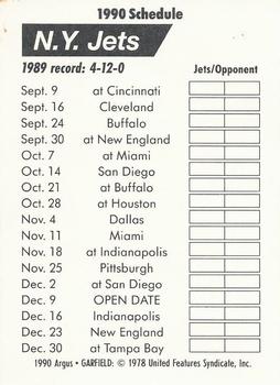 1990 Argus Garfield NFL Team Schedule Cards #NNO New York Jets Back