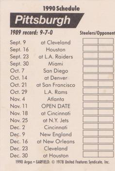 1990 Argus Garfield NFL Team Schedule Cards #NNO Pittsburgh Steelers Back