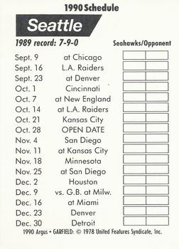 1990 Argus Garfield NFL Team Schedule Cards #NNO Seattle Seahawks Back
