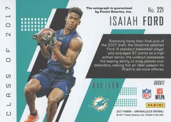 2017 Panini Unparalleled - Class of 2017 Rookie Autographs #221 Isaiah Ford Back