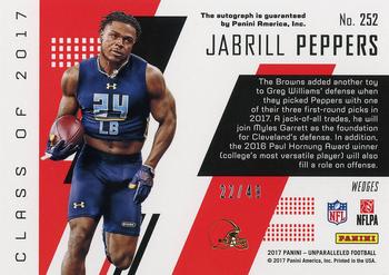 2017 Panini Unparalleled - Class of 2017 Rookie Autographs Orange #252 Jabrill Peppers Back