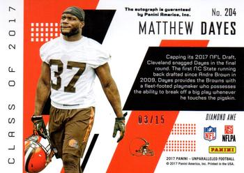 2017 Panini Unparalleled - Class of 2017 Rookie Autographs Red #204 Matthew Dayes Back
