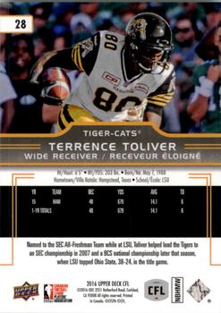 2016 Upper Deck CFL #28 Terrence Toliver Back