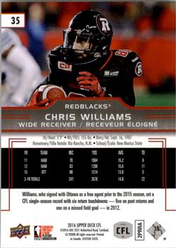 2016 Upper Deck CFL #35 Chris Williams Back