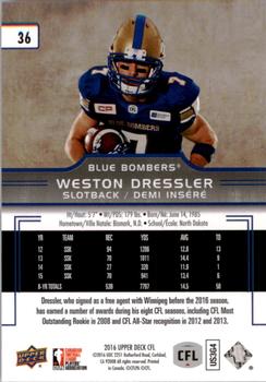 2016 Upper Deck CFL #36 Weston Dressler Back