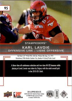2016 Upper Deck CFL #95 Karl Lavoie Back