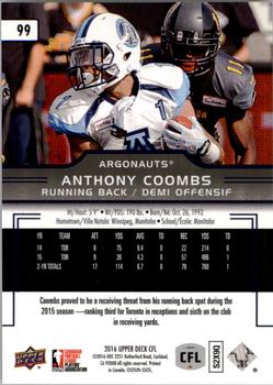 2016 Upper Deck CFL #99 Anthony Coombs Back