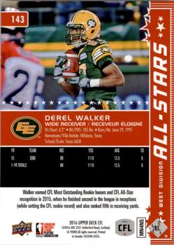 2016 Upper Deck CFL #143 Derel Walker Back