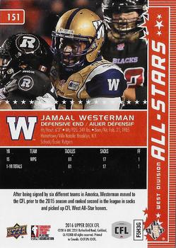 2016 Upper Deck CFL #151 Jamaal Westerman Back