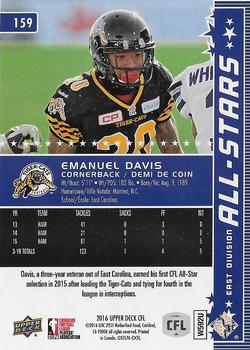 2016 Upper Deck CFL #159 Emanuel Davis Back