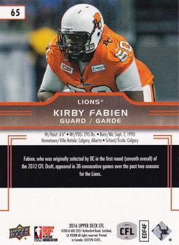 2016 Upper Deck CFL - High Gloss #65 Kirby Fabien Back