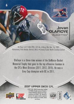 2017 Upper Deck CFL #6 Jovan Olafioye Back
