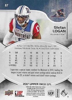 2017 Upper Deck CFL #87 Stefan Logan Back