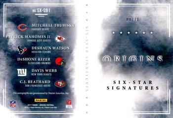 2017 Panini Origins - Six Star Signatures Booklet #SX-QB1 C.J. Beathard / Davis Webb / Deshaun Watson / Mitchell Trubisky / DeShone Kizer / Patrick Mahomes II Back