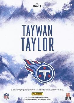 2017 Panini Origins - Rookie Autographs #RA-TT Taywan Taylor Back