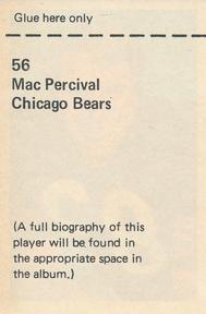 1971 NFLPA Wonderful World Stamps #56 Mac Percival Back