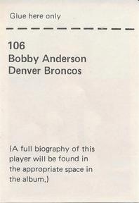 1971 NFLPA Wonderful World Stamps #106 Bob Anderson Back