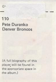 1971 NFLPA Wonderful World Stamps #110 Pete Duranko Back