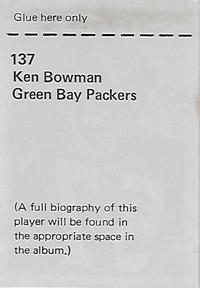 1971 NFLPA Wonderful World Stamps #137 Ken Bowman Back