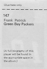 1971 NFLPA Wonderful World Stamps #147 Frank Patrick Back