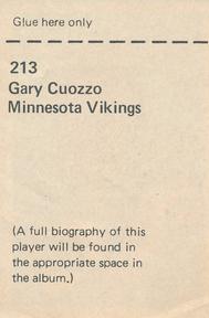 1971 NFLPA Wonderful World Stamps #213 Gary Cuozzo Back