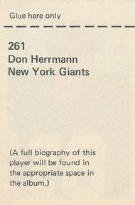 1971 NFLPA Wonderful World Stamps #261 Don Herrmann Back