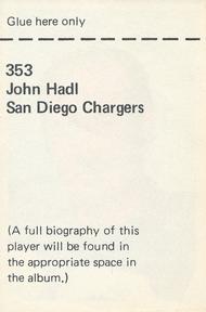 1971 NFLPA Wonderful World Stamps #353 John Hadl Back