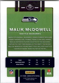 2017 Donruss Optic #139 Malik McDowell Back