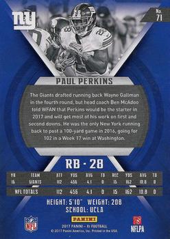 2017 Panini XR #71 Paul Perkins Back
