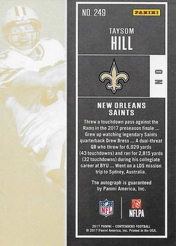 2017 Panini Contenders #249 Taysom Hill Back