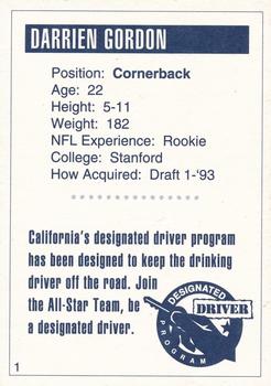 1993 San Diego Chargers Police #1 Darrien Gordon Back
