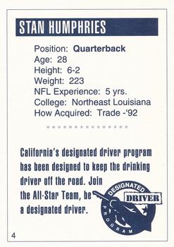 1993 San Diego Chargers Police #4 Stan Humphries Back