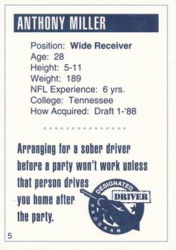 1993 San Diego Chargers Police #5 Anthony Miller Back