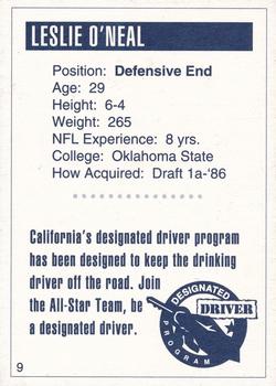 1993 San Diego Chargers Police #9 Leslie O'Neal Back