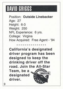 1994 San Diego Chargers Police #9 David Griggs Back