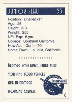 1995 San Diego Chargers Police #6 Junior Seau Back