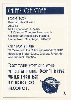 1995 San Diego Chargers Police #16 Bobby Ross / Don Watkins Back