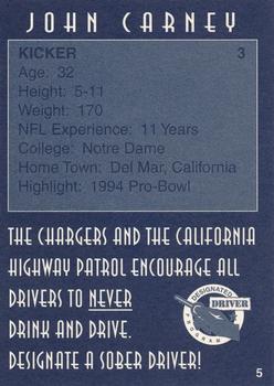1996 San Diego Chargers Police #5 John Carney Back