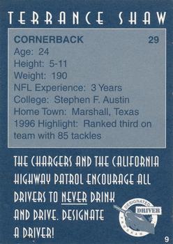 1997 San Diego Chargers Police #9 Terrance Shaw Back
