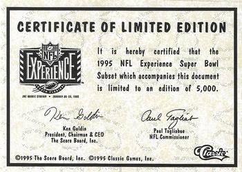 1995 Classic NFL Experience Super Bowl XXIX #NNO Certificate of Limited Edition Front