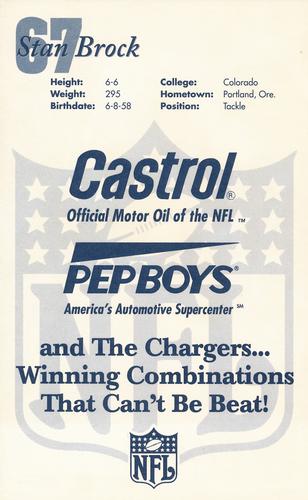 1994 Castrol San Diego Chargers  #NNO Stan Brock Back