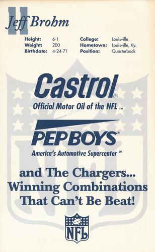 1994 Castrol San Diego Chargers  #NNO Jeff Brohm Back
