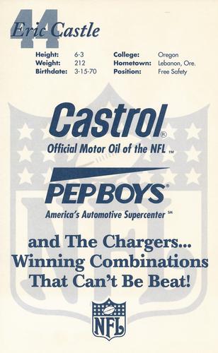 1994 Castrol San Diego Chargers  #NNO Eric Castle Back