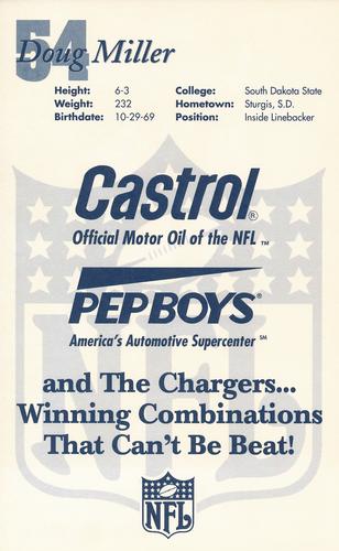 1994 Castrol San Diego Chargers  #NNO Doug Miller Back